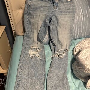 American Eagle Outfitters Light Blue Distressed Straight Leg Jeans